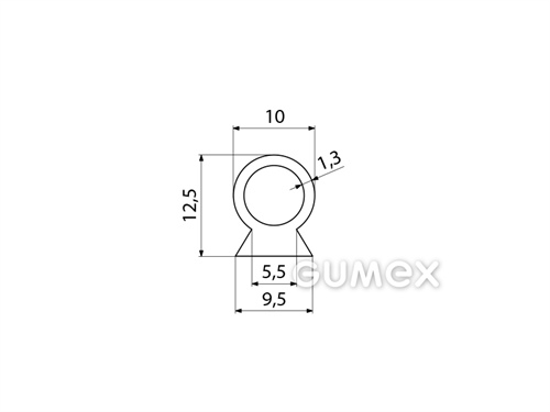 Geformtes Silikonprofil mit Loch, 12,5x10mm, 60°ShA, -60°C/+180°C, transparent, 